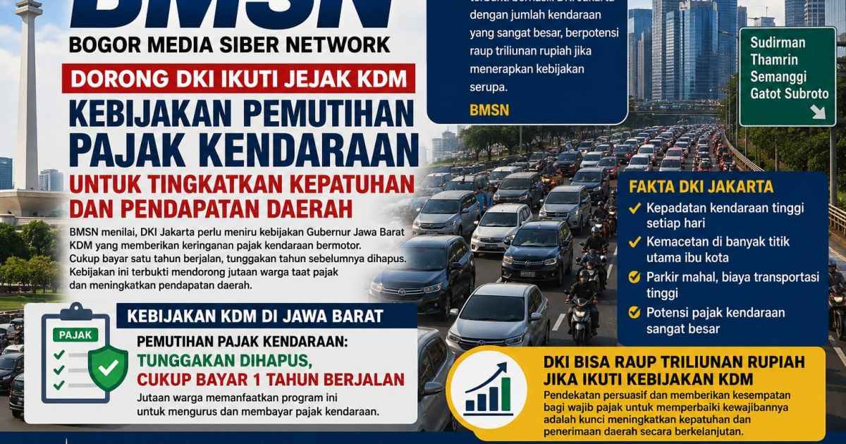 BMSN Sebut DKI Bisa Raup Triliunan Rupiah Jika Ikuti Kebijakan Pajak Kendaraan Ala KDM