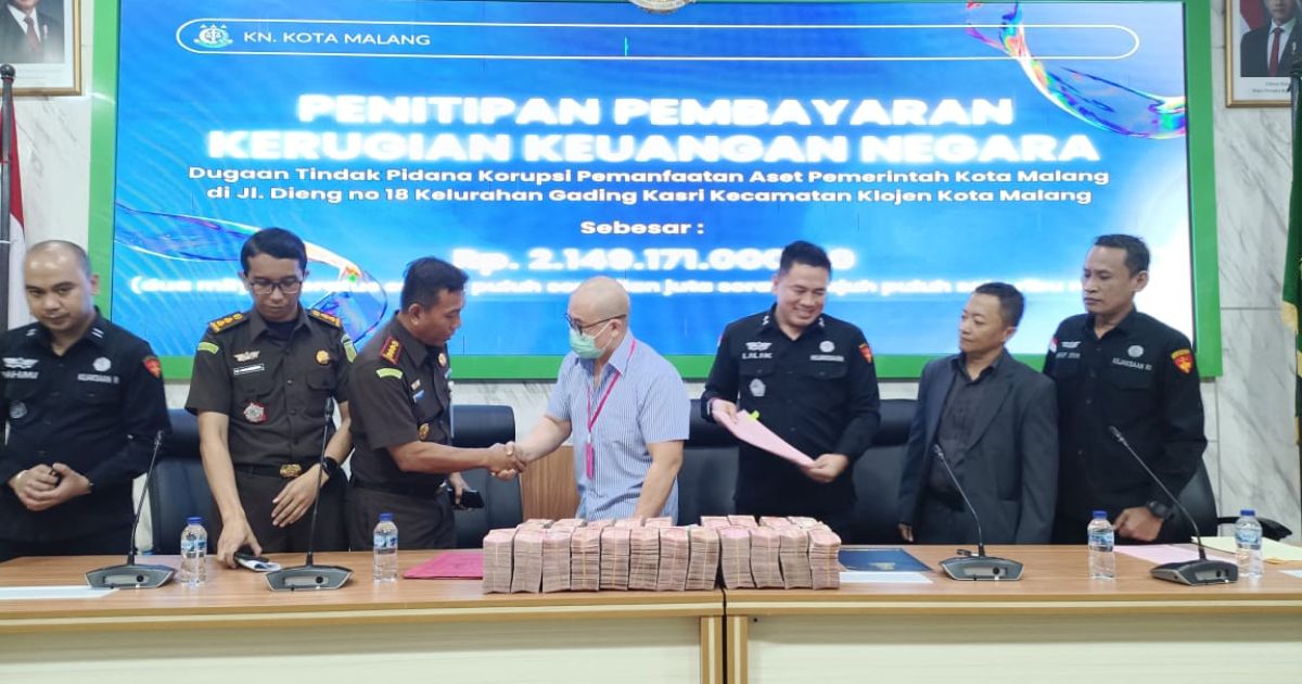 Tersangka Kasus Korupsi Pemanfaatan Aset di Kota Malang Titipkan Uang Ganti Rugi Rp2,14 Miliar ke Kejari